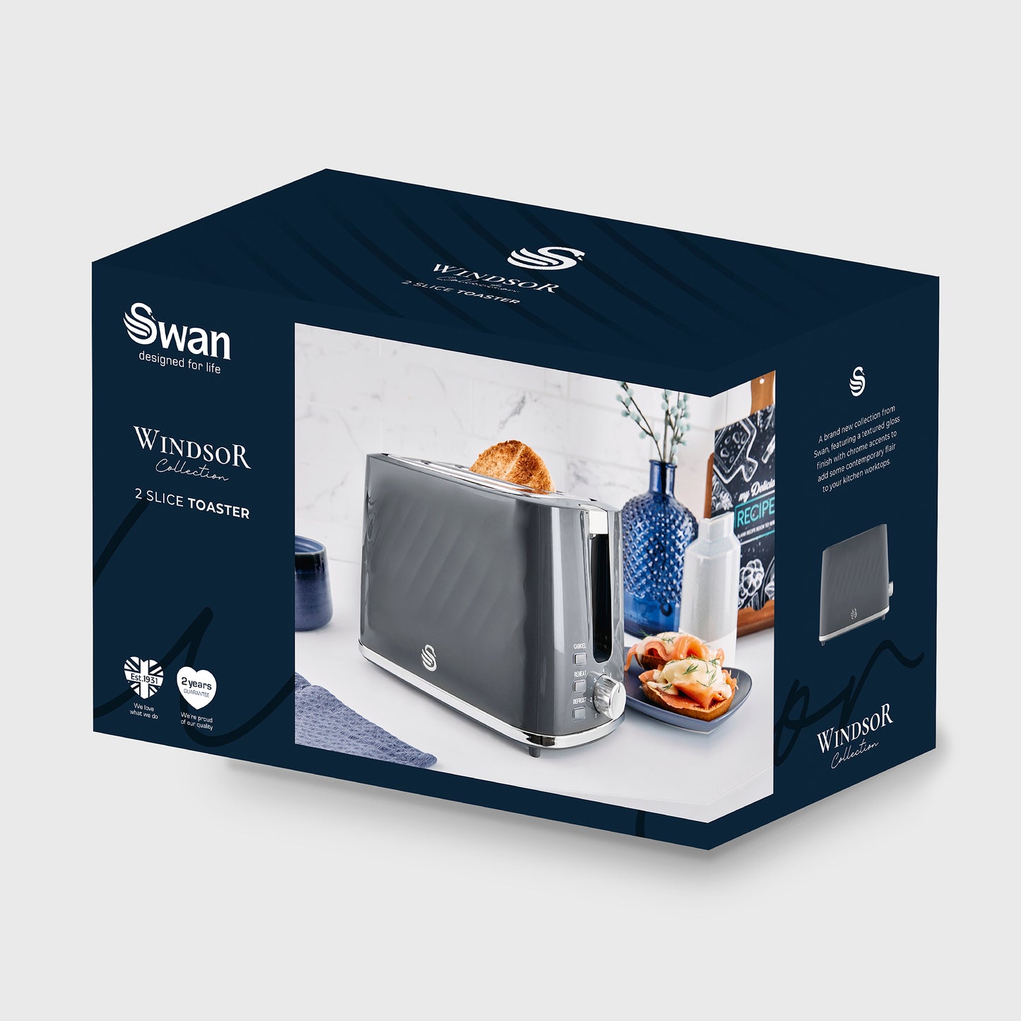 Swan Windsor Kettle & 2 Slice Toaster Kitchen Set (Grey)