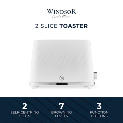 Swan Windsor Kettle & 2 Slice Toaster Kitchen Set (White)