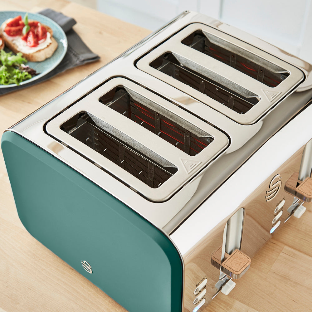 Swan Nordic 4 Slice Toaster with Wood Effect Accents ST14620GREN (Green)