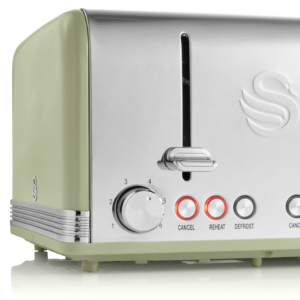 Swan Retro Green Kitchen Set - Kettle, 4 Slice Toaster, Bread Bin, Canisters