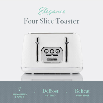 Swan Elegance Kettle, 4 Slice Toaster, Bread Bin & Canisters Kitchen Set (White)