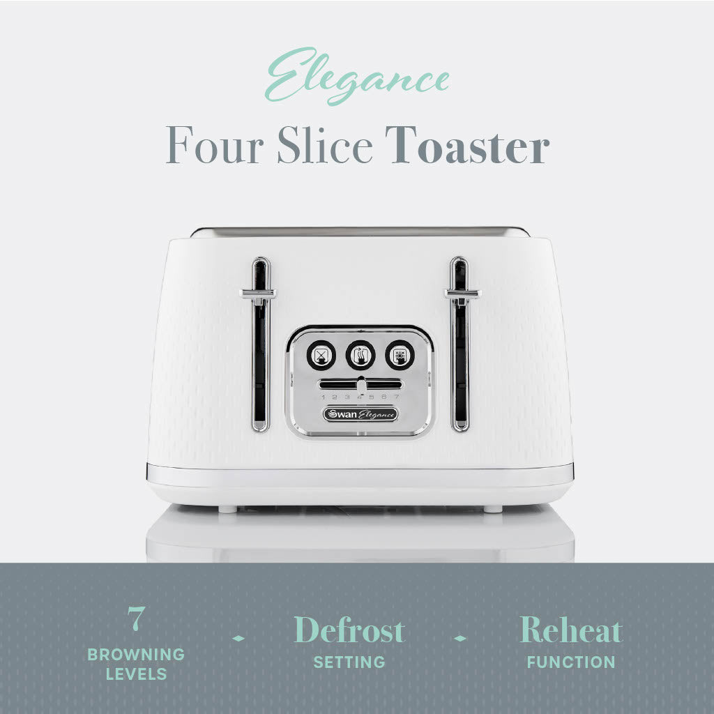 Swan Elegance Kettle & 4 Slice Toaster Kitchen Set (Gloss White)