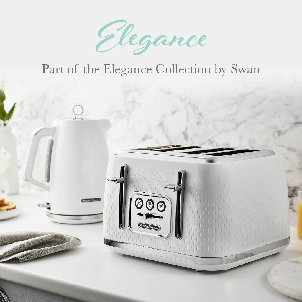 Swan Elegance Kettle, 4 Slice Toaster, Bread Bin & Canisters Kitchen Set (White)