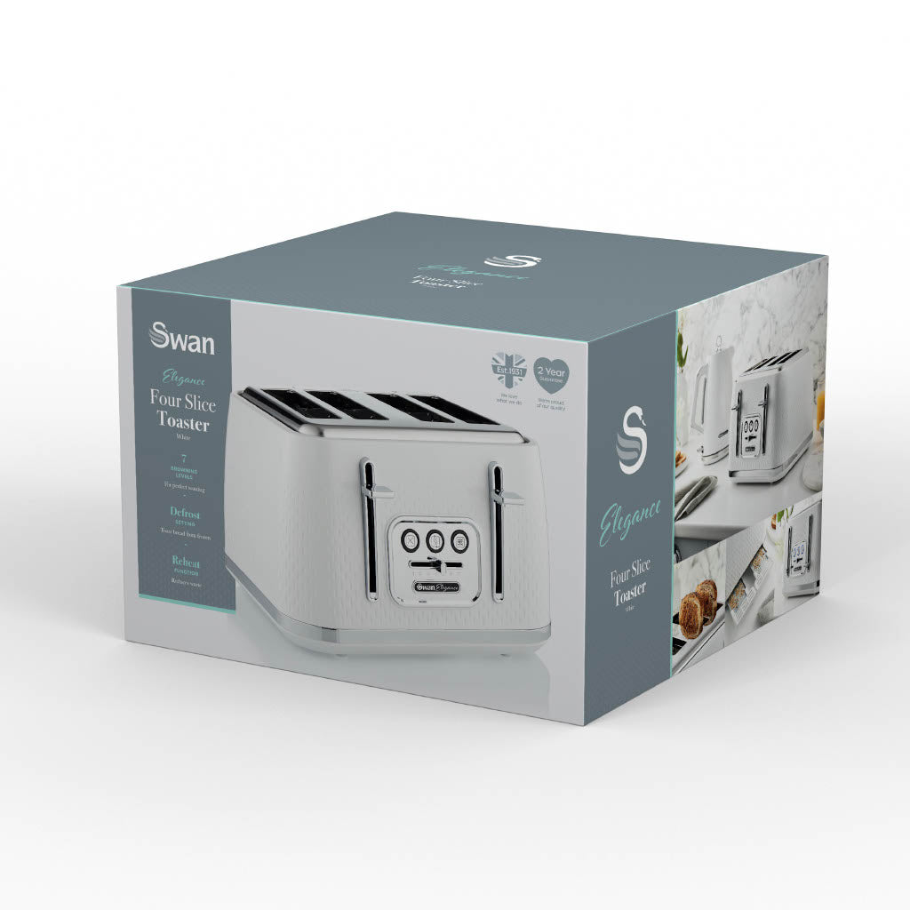 Swan Elegance Kettle & 4 Slice Toaster Kitchen Set (Gloss White)