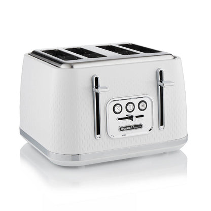 Swan Elegance Kettle, 4 Slice Toaster, Bread Bin & Canisters Kitchen Set (White)