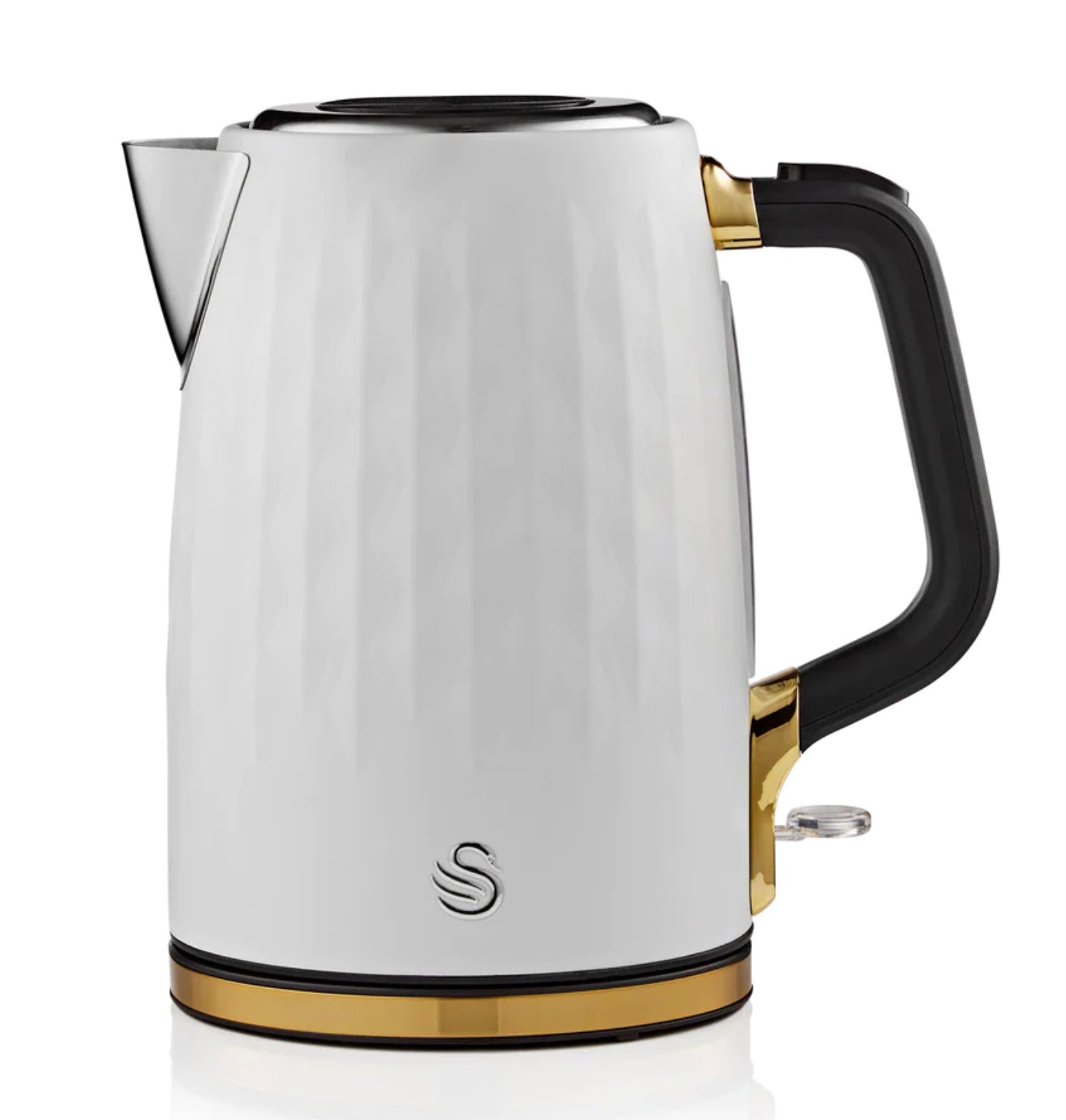 Swan Gatsby 1.7l Jug Kettle - Rapid Boil, Diamond Pattern Design, Matte White with Gold Accents (SK14082WHTN)