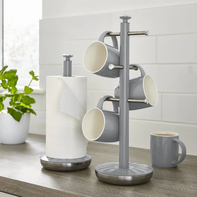 Swan Retro Towel Pole & Mug Tree Kitchen Set SWKA1054GRN (Grey)