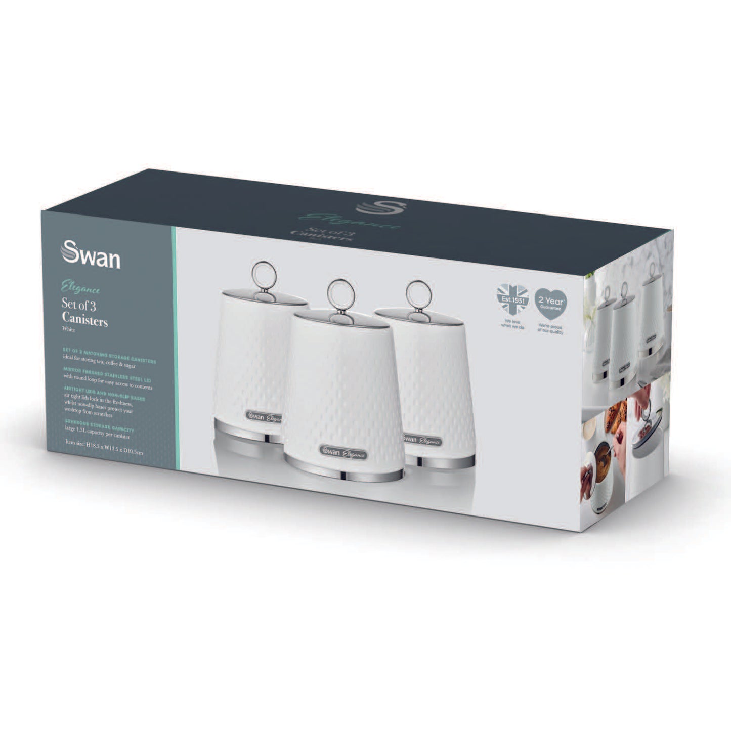 Swan Elegance Canisters Kitchen Set SWKA18533WHT (White)