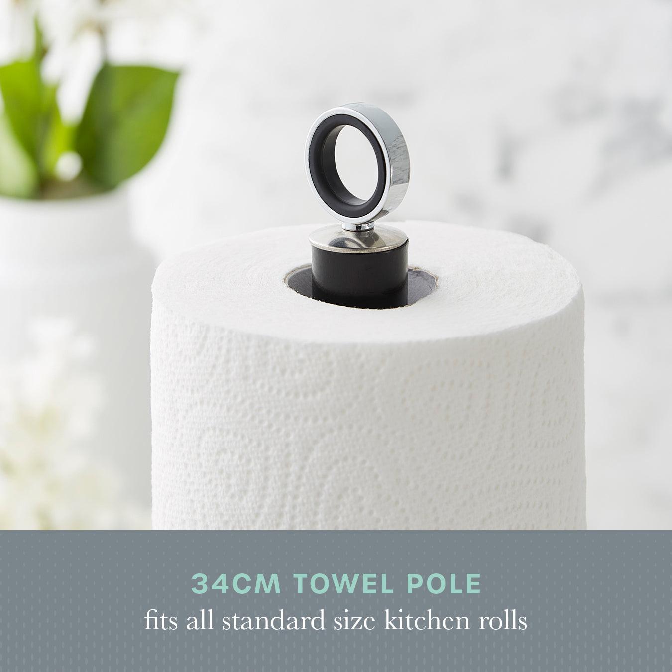 Black towel pole with circular top fitting and textured base