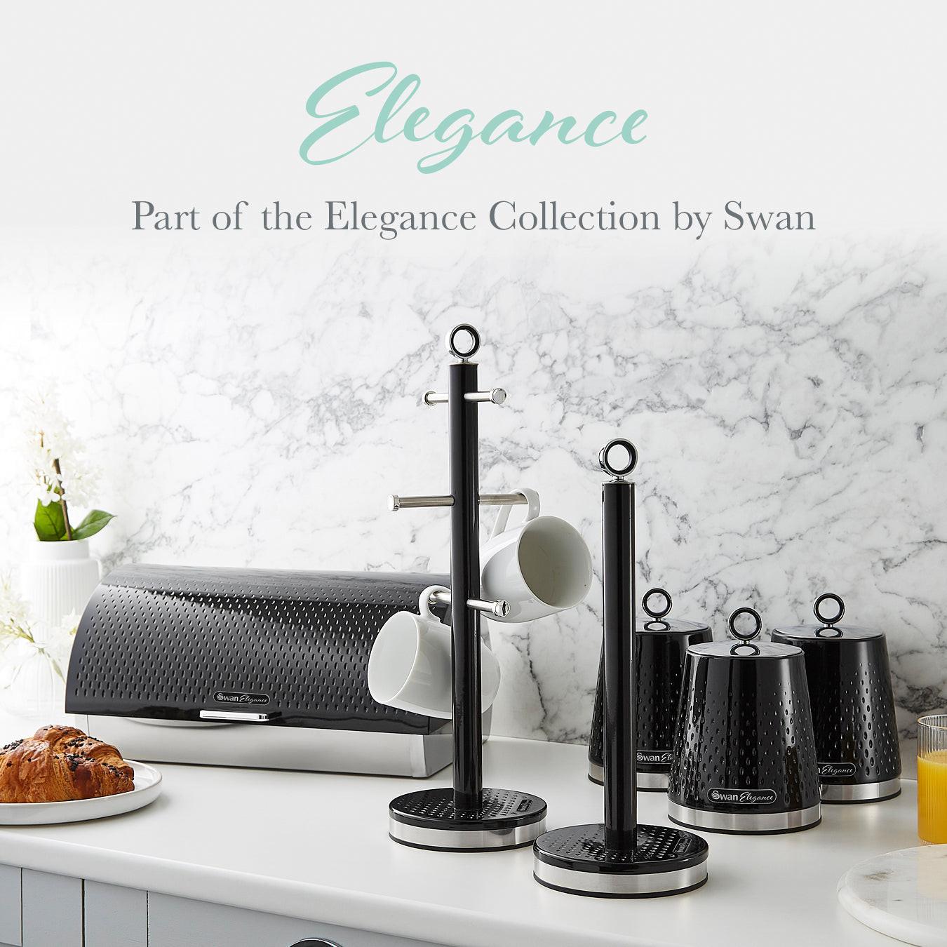 Elegance black towel pole and mug tree set with cup hooks and bases