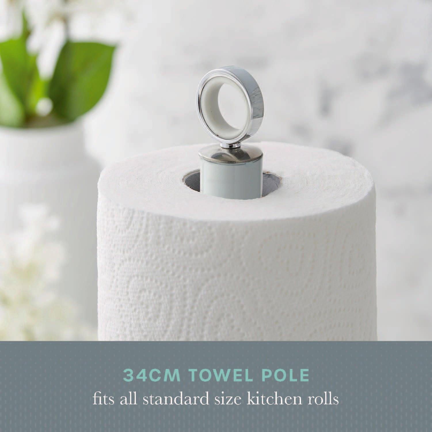 White towel pole with top holder for kitchen roll, textured base pad