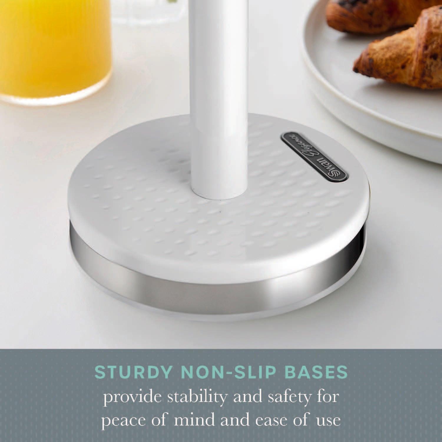 White non-slip base ring with towel pole stand and stainless accent