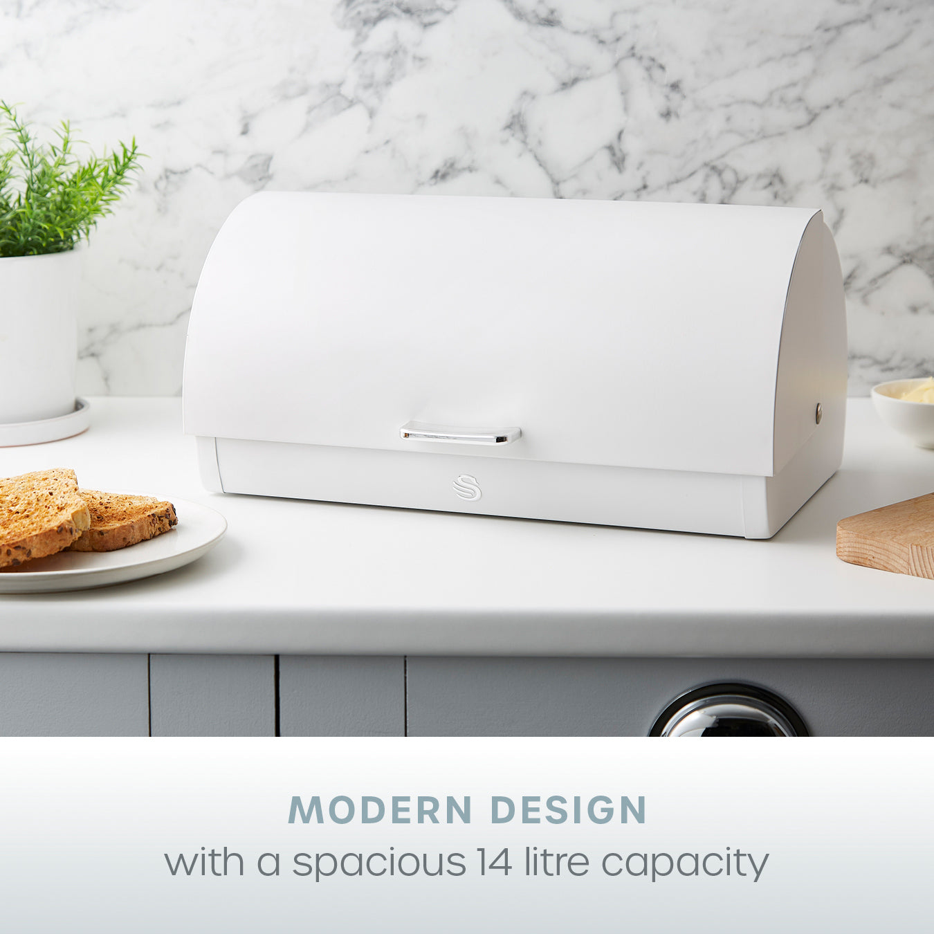 Swan Serenity Black Roll Top Bread Bin 14L Matte Finish SWKA18535WHT (White)