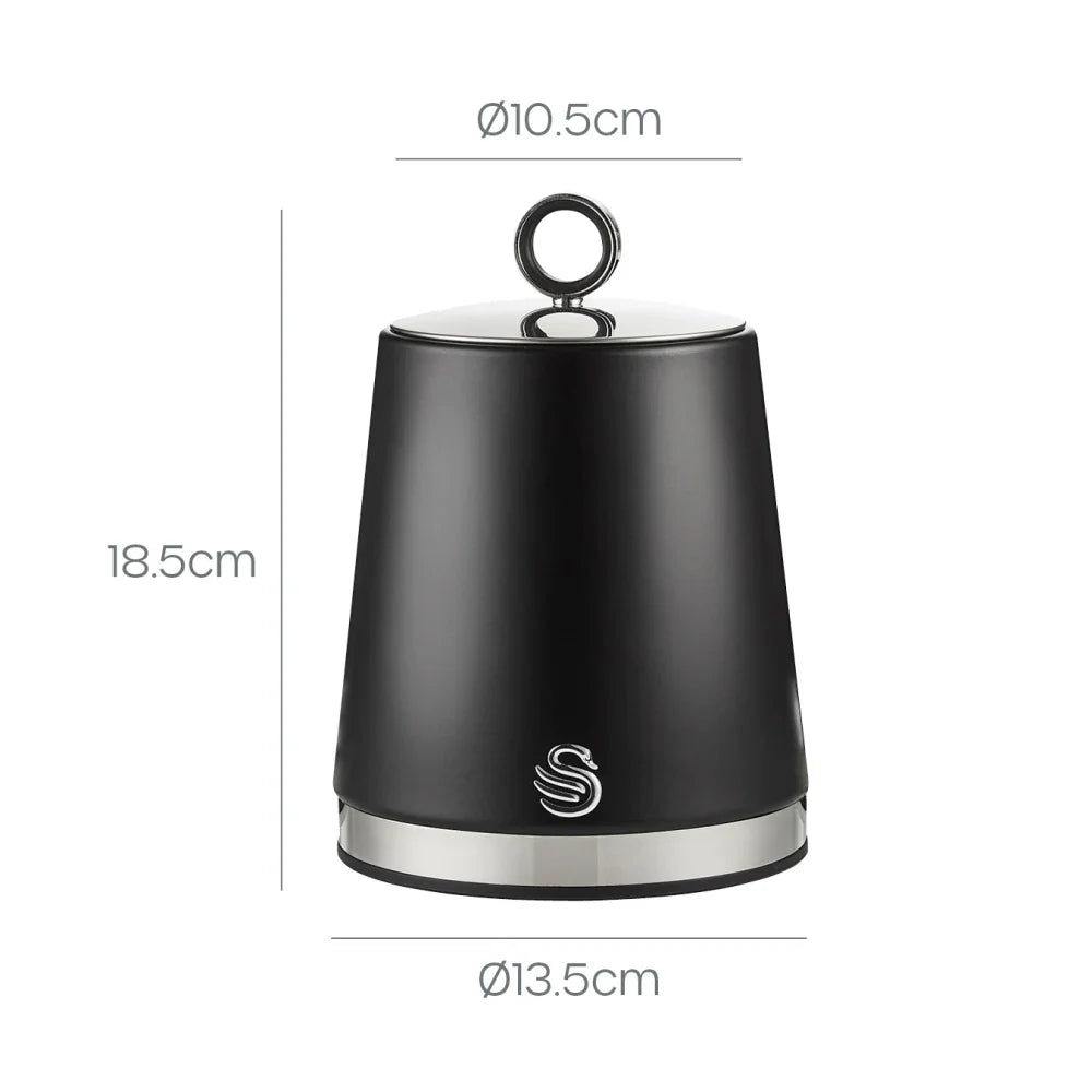Swan Serenity Kettle, 4 Slice Toaster, Bread Bin & Canisters Kitchen Set (Black) - Vibe Home