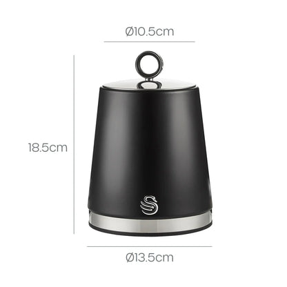 Swan Serenity Kettle, 4 Slice Toaster, Bread Bin & Canisters Kitchen Set (Black) - Vibe Home