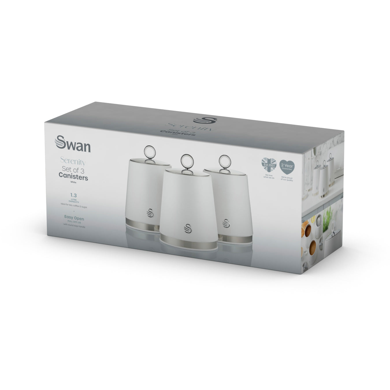 Swan Serenity Canisters Set Coffee Tea Sugar SWKA18536WHT (White)