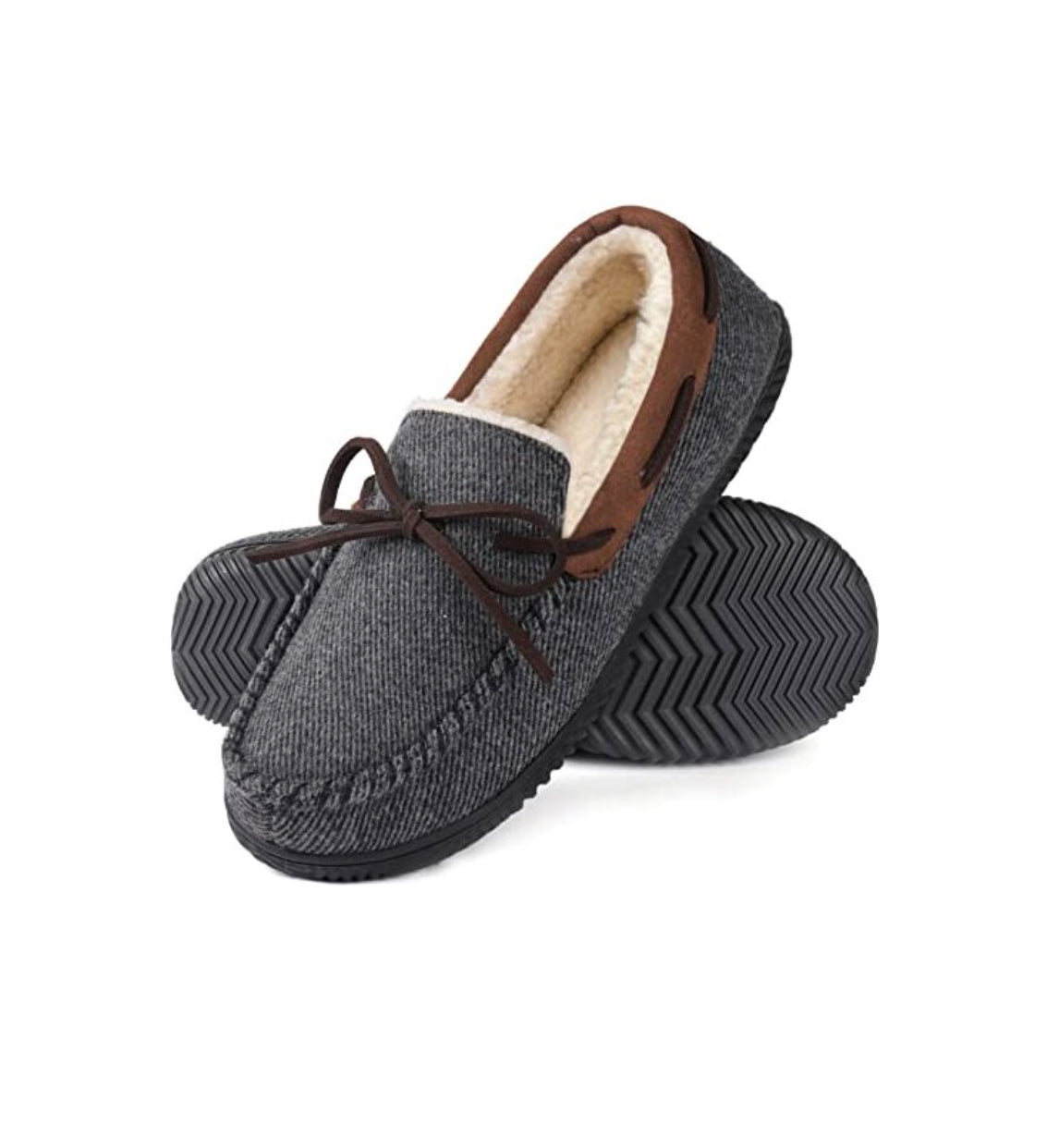 ULTRAIDEAS Men's Comfort Moccasin Slippers - Size 12 (Fits Size 11 and 12 due to the thick lining (Grey)