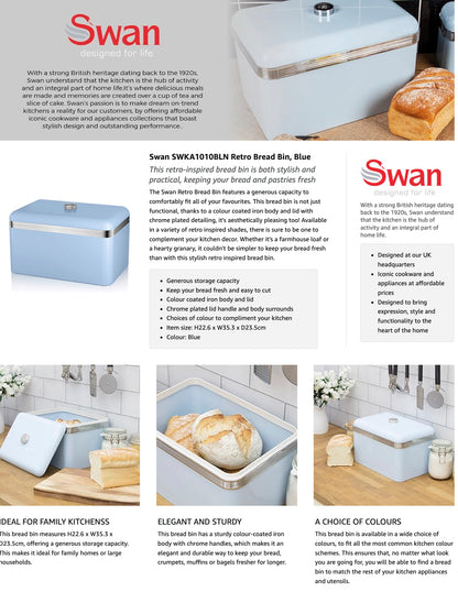 Swan Retro Large Bread Bin Metal SWKA1010BLN (Blue)