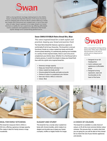 Swan Retro Blue Kitchen Set - Kettle, 4 Slice Toaster, Bread Bin, Canisters