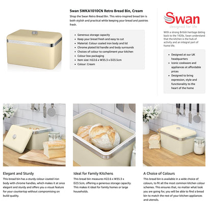 Swan Retro Bread Bin Large Kitchen Storage SWKA1010CN (Cream)