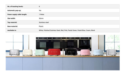 SMEG Retro 4 Slice Toaster TSF03PGUK - Pastel Green