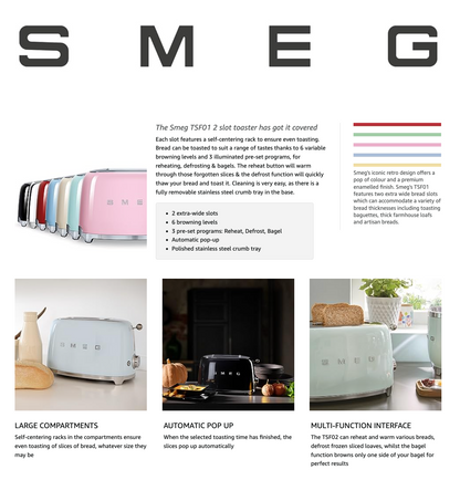 SMEG Retro Kettle & 2 Slice Toaster Matching Kitchen Set (Black)