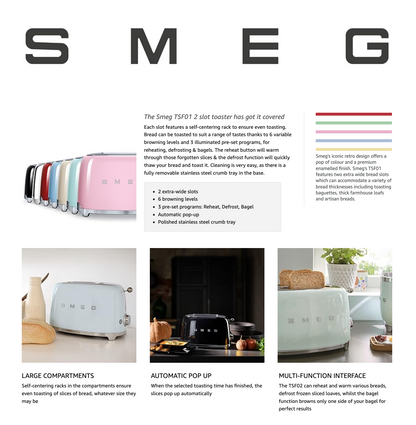 SMEG Retro 2 Slice Toaster TSF01RGUK (Rose Gold/Copper)