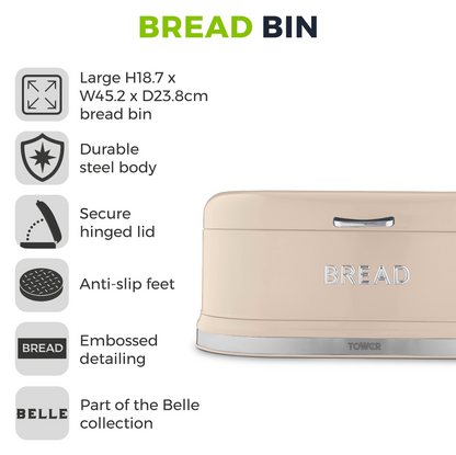 Tower Belle Bread Bin Metal T826170CHA (Chantilly Cream)