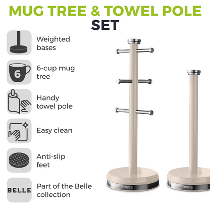 Tower Belle Mug Tree & Towel Pole Kitchen Set T826172CHA (Chantilly Cream)