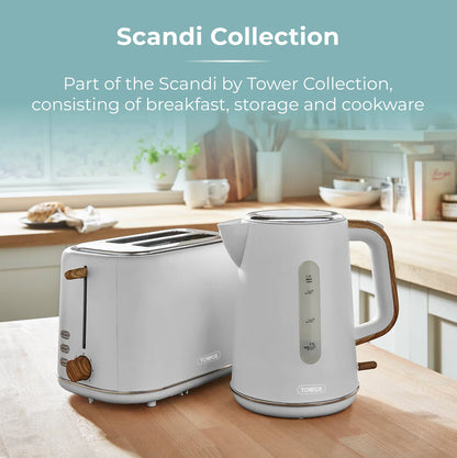 Tower Scandi Kettle, 2 Slice Toaster, Bread Bin & Canisters Kitchen Set (Dove Grey)