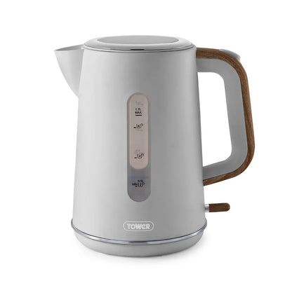 Tower Scandi Kettle, 2 Slice Toaster, Bread Bin & Canisters Kitchen Set (Dove Grey)