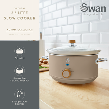 Swan Nordic 3.5L Slow Cooker SF17021OAT (Oatmeal)