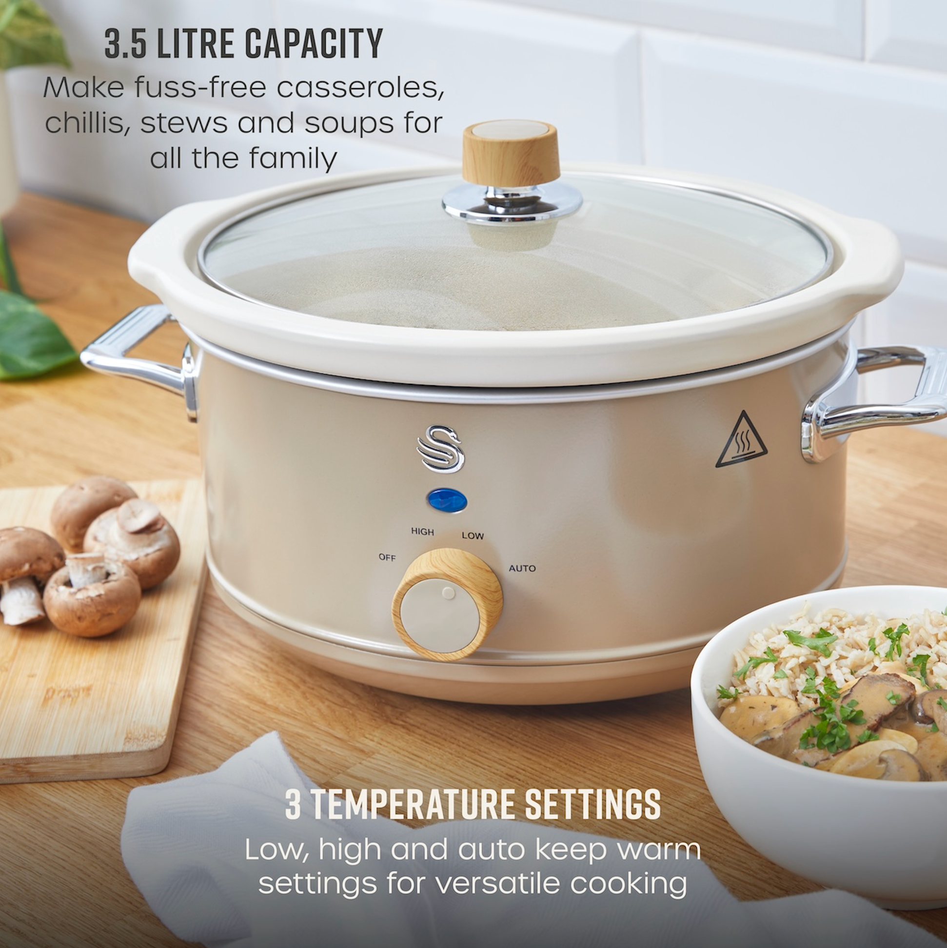 Swan Nordic 3.5L Slow Cooker SF17021OAT (Oatmeal)