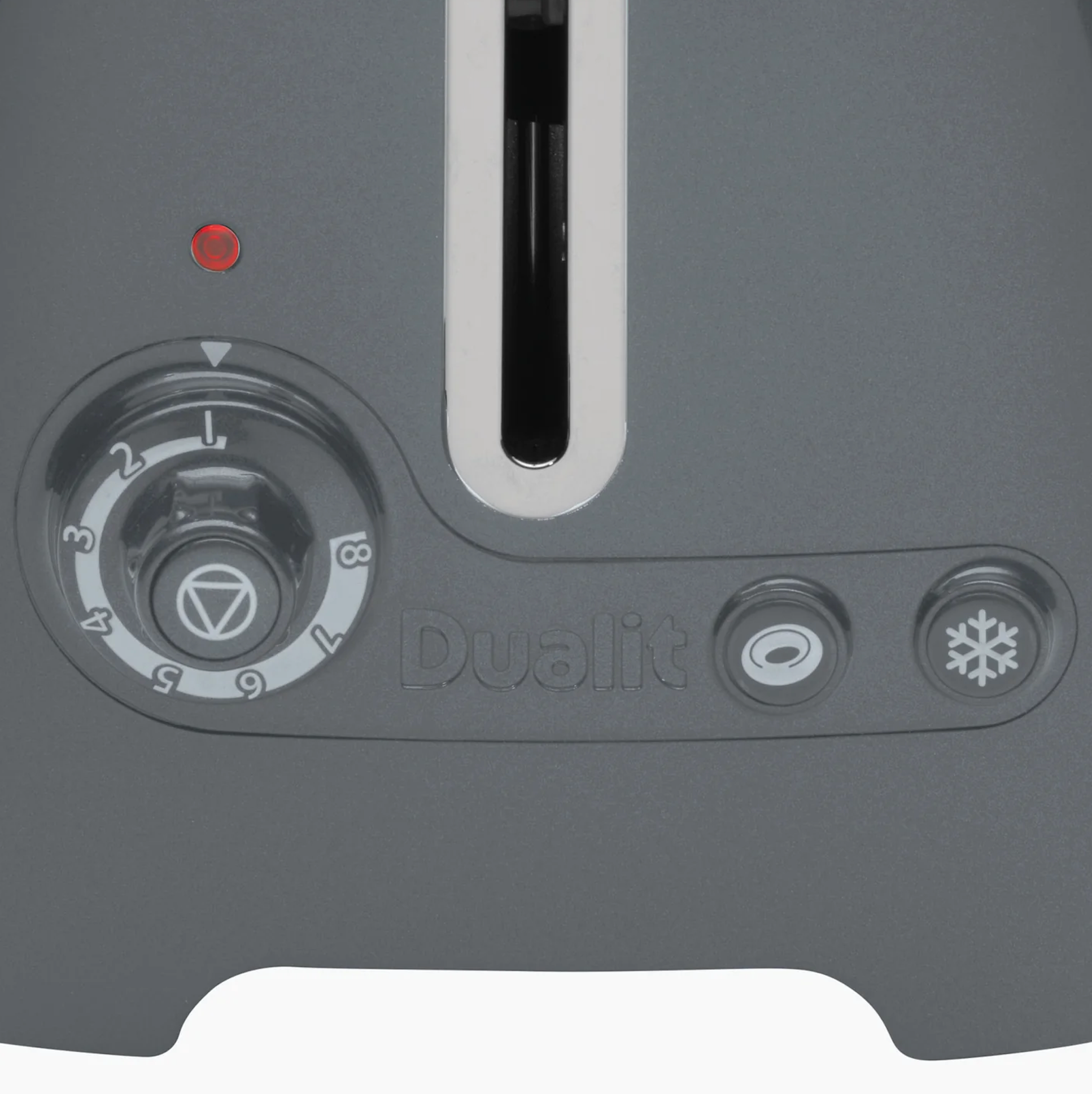 Grey 2-slice toaster control dial with lever and heating-slot opening