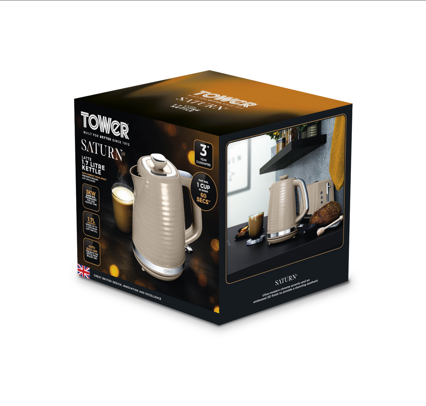 Tower Saturn Kettle & 2 Slice Toaster Kitchen Set (Latte)