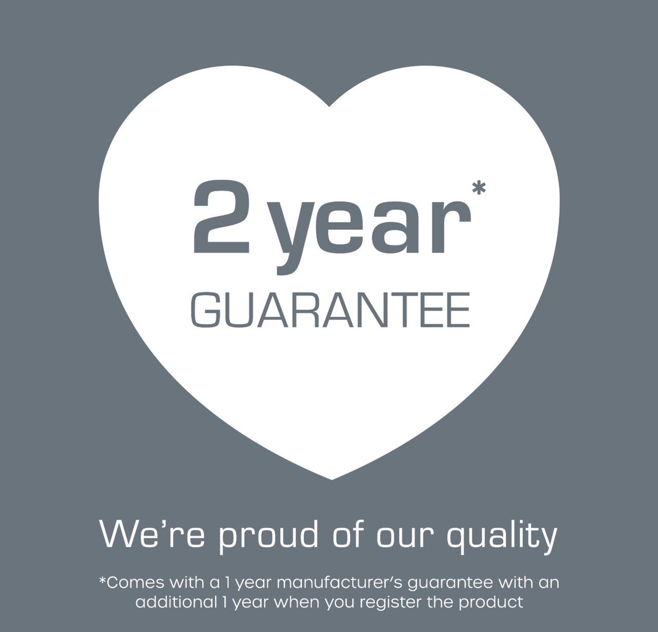 2-year guarantee badge for kitchen canisters, text inside a heart shape.
