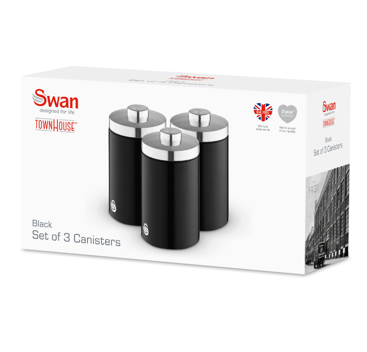 Swan TownHouse Canisters Kitchen Set SWKA18530BLK (Black)