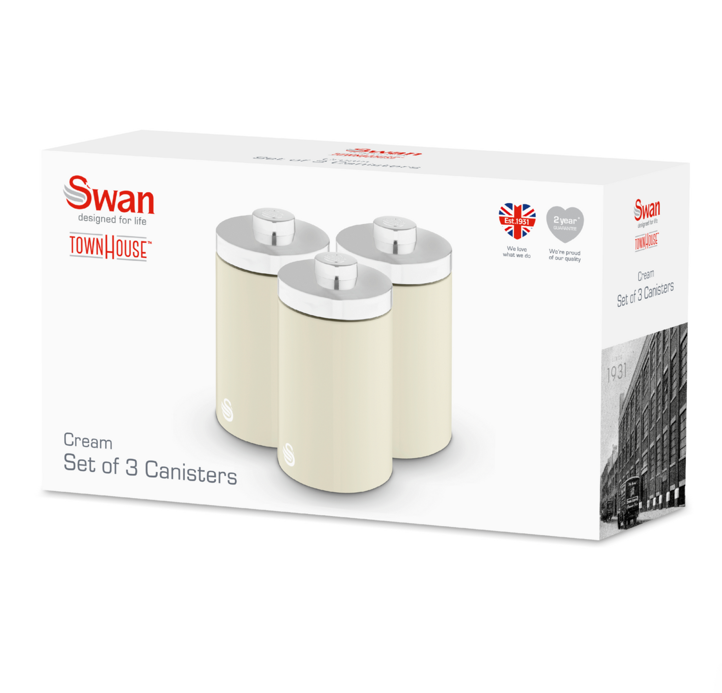 Swan TownHouse Bread Bin & Canisters Kitchen Set (Cream)