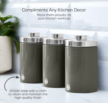 Swan TownHouse Bread Bin, Towel Pole, Mug Tree & Canisters Kitchen Set (Graphite)