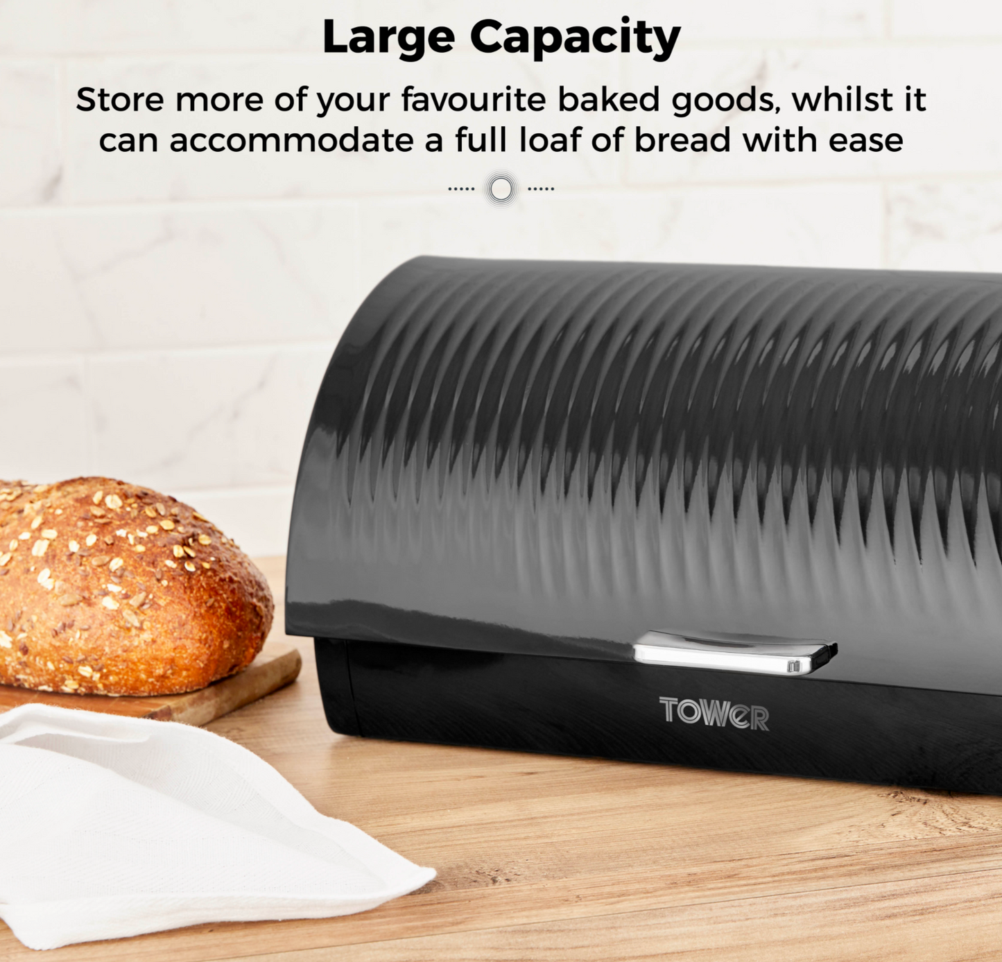 Tower Sonar Kettle, 2 Slice Toaster, Bread Bin & Canisters Kitchen Set (Black)