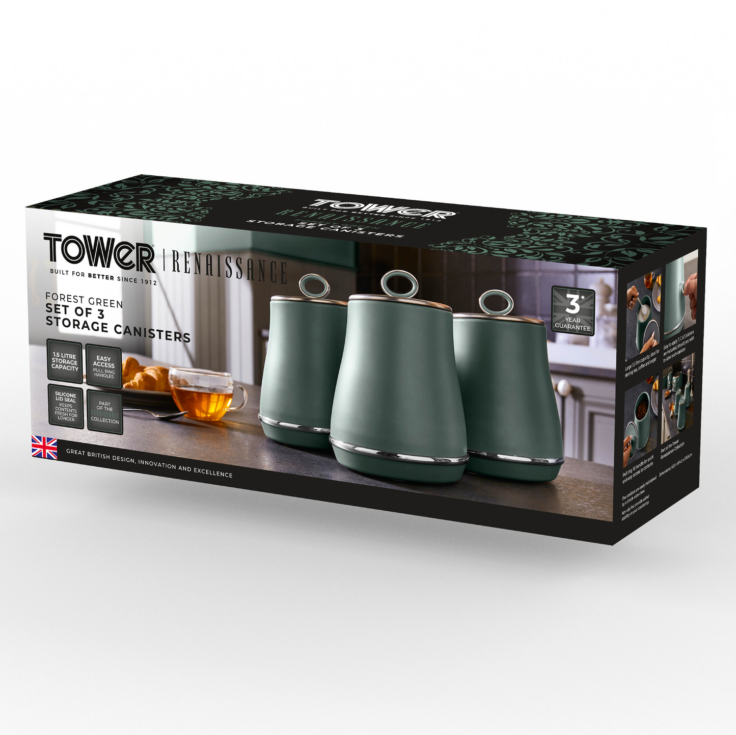 Tower Renaissance Canisters Kitchen Set T826176FOR (Forest Green)