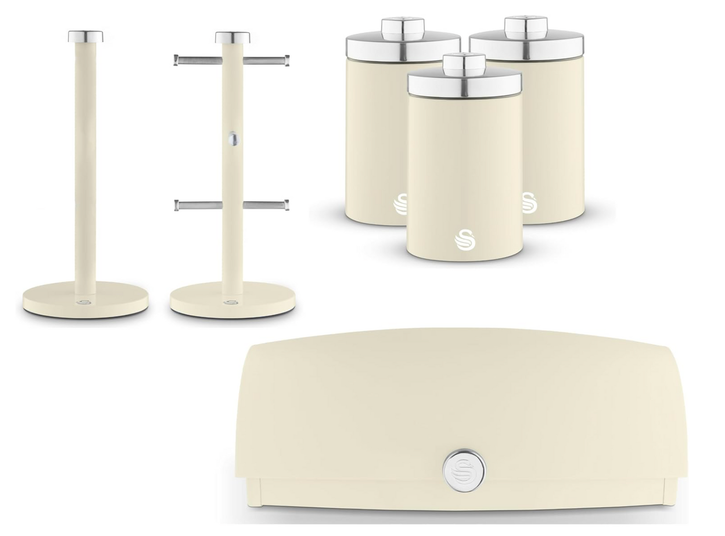 Swan Townhouse Bread Bin, Canisters, Towel Pole & Mug Tree Set (Cream) Kitchen Sets