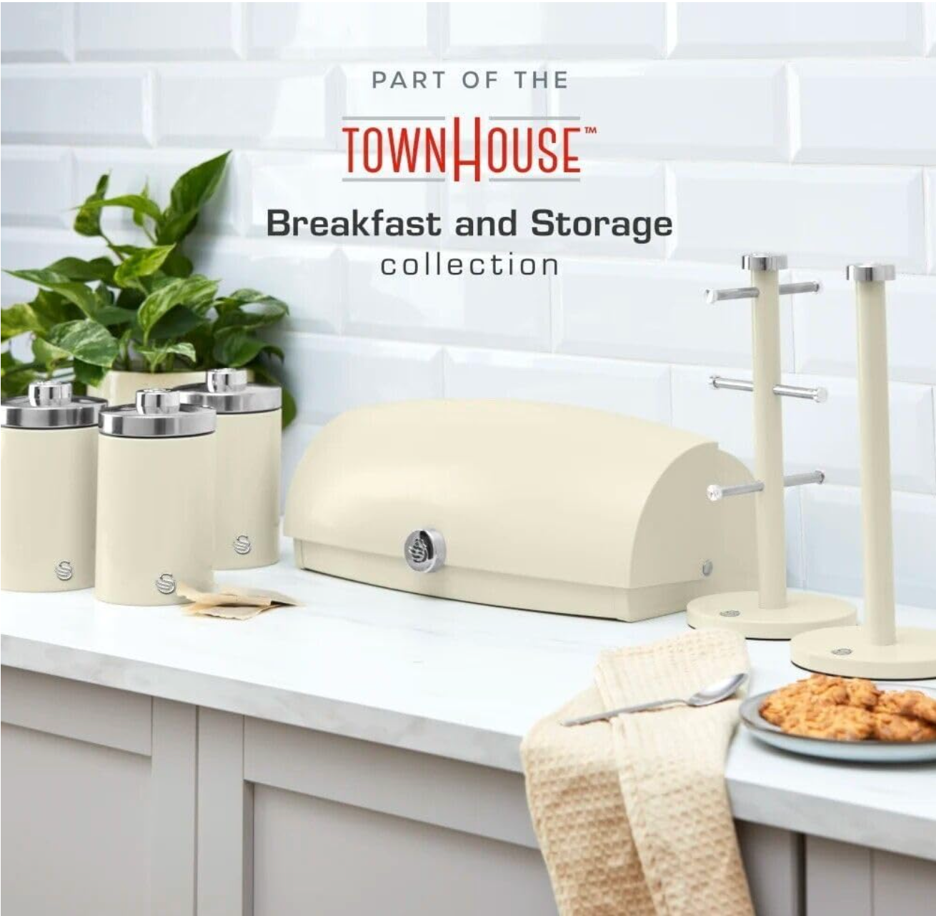 Swan Townhouse Bread Bin, Canisters, Towel Pole & Mug Tree Set (Cream) Kitchen Sets