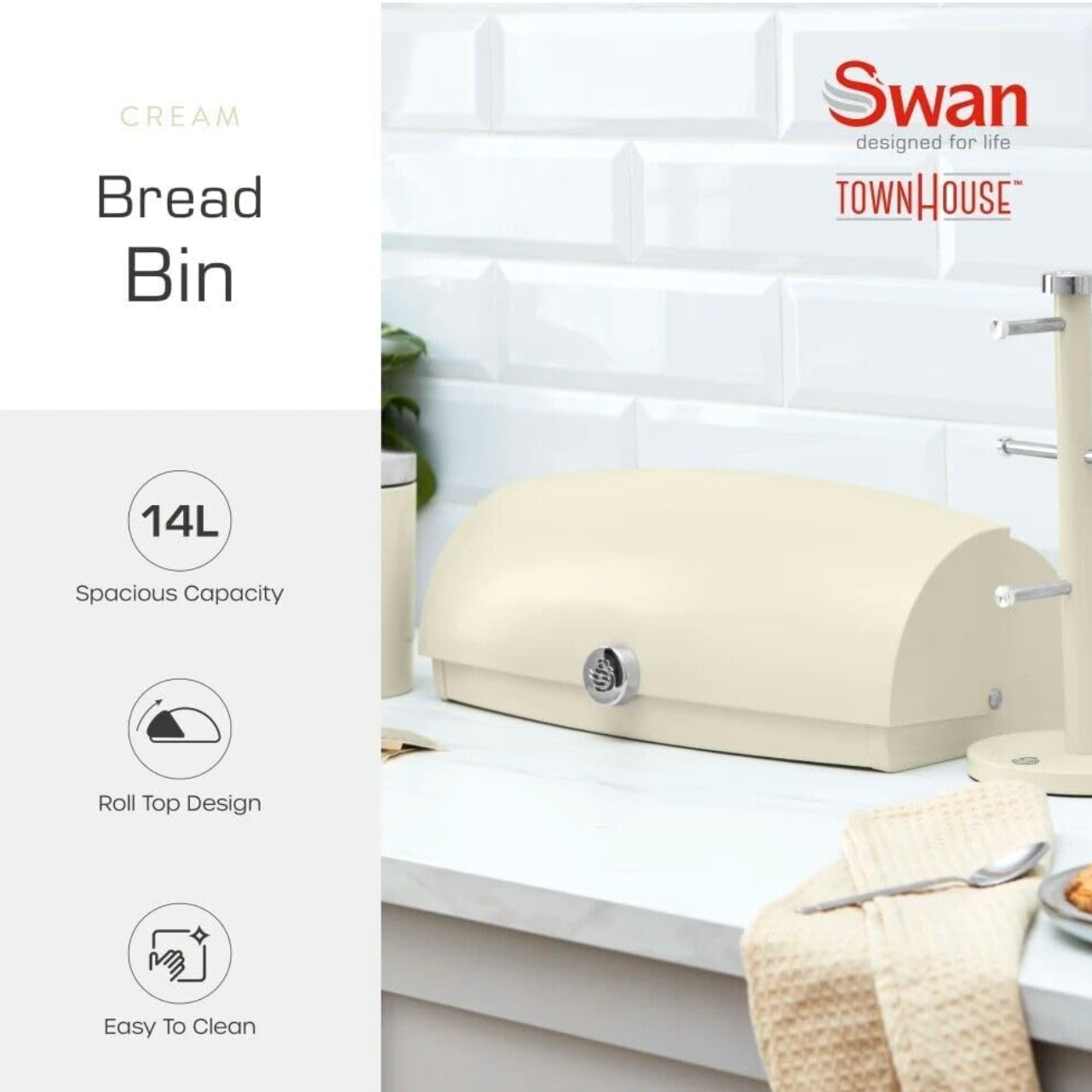 Swan Townhouse Bread Bin, Canisters, Towel Pole & Mug Tree Set (Cream) Kitchen Sets
