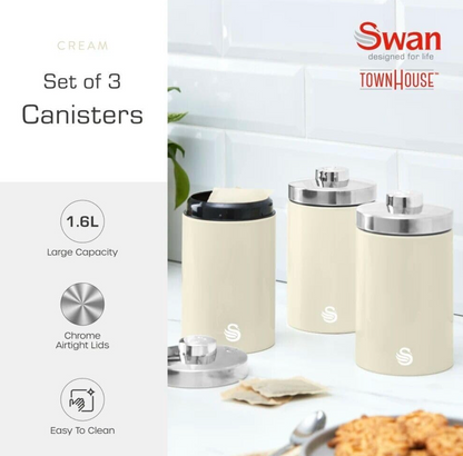 Swan Townhouse Bread Bin, Canisters, Towel Pole & Mug Tree Set (Cream) Kitchen Sets