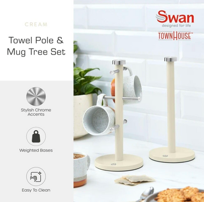 Swan Townhouse Bread Bin, Canisters, Towel Pole & Mug Tree Set (Cream) Kitchen Sets