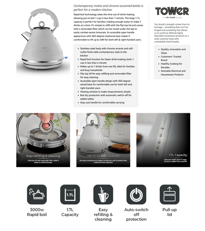 Tower Ash Pyramid Kettle Fast Boil T10074GRY - Grey