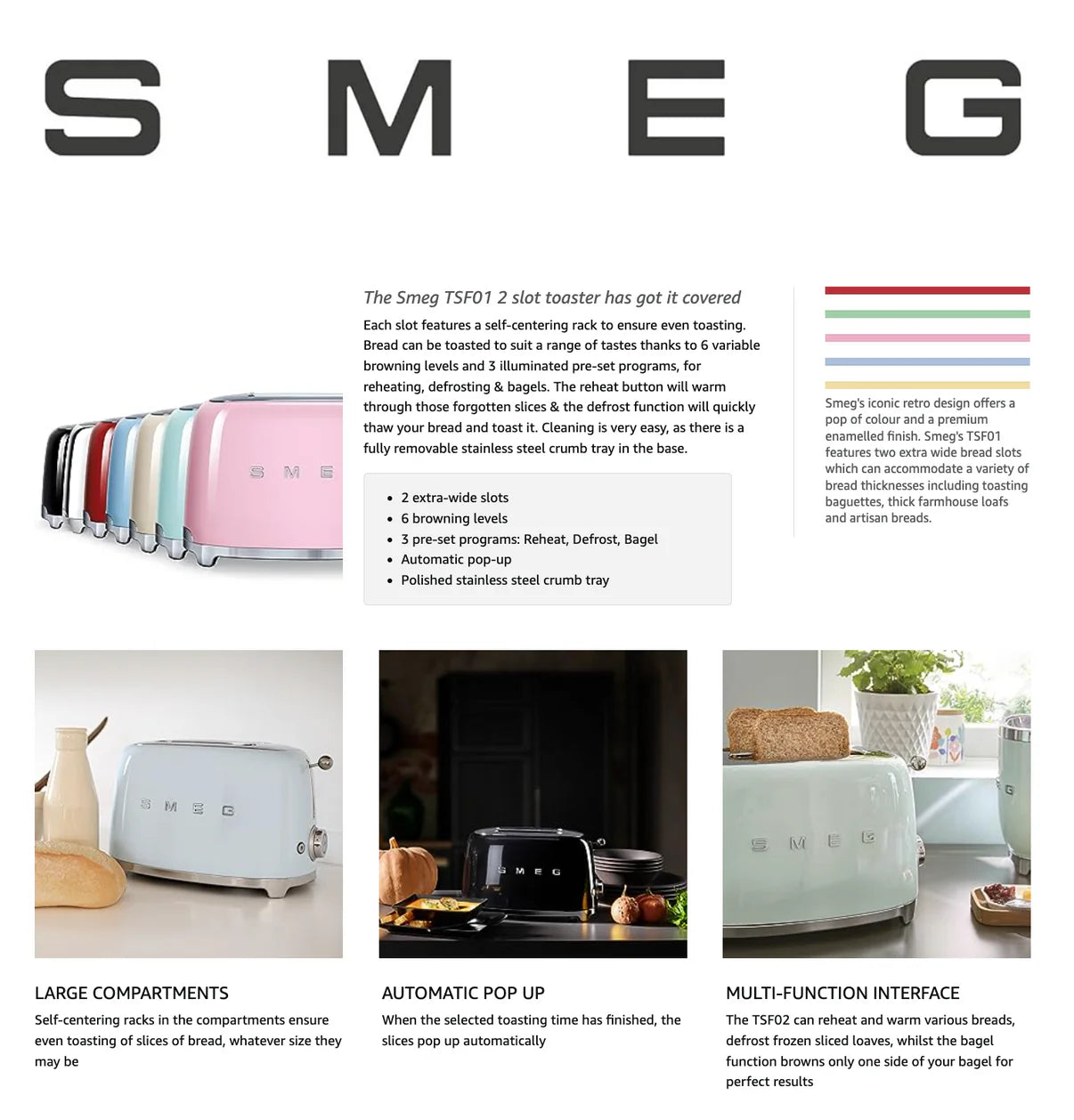 SMEG Retro Kettle & Toaster Temperature Controlled Kitchen Set (Black)