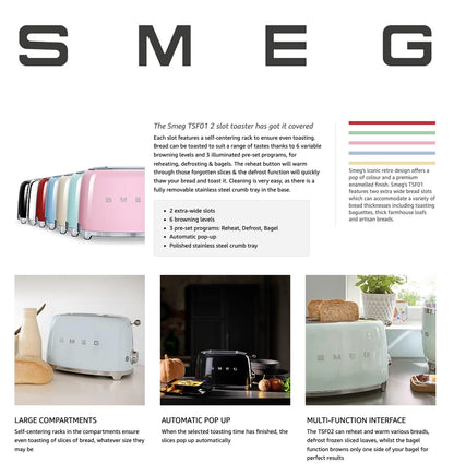 SMEG Retro Kettle & Toaster Temperature Controlled Kitchen Set (Black)