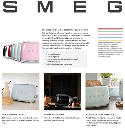 SMEG Retro Kettle & 2 Slice Toaster Matching Kitchen Set (White)